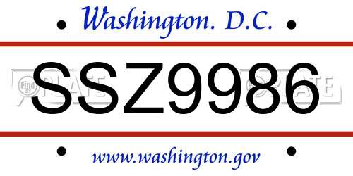 SSZ9986 District Of Columbia License Plate