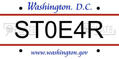 ST0E4R District Of Columbia License Plate