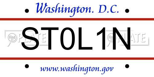 ST0L1N District Of Columbia License Plate