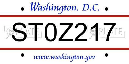 ST0Z217 District Of Columbia License Plate