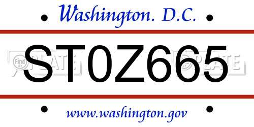 ST0Z665 District Of Columbia License Plate