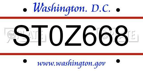 ST0Z668 District Of Columbia License Plate
