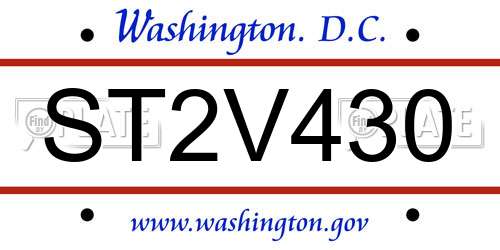 ST2V430 District Of Columbia License Plate