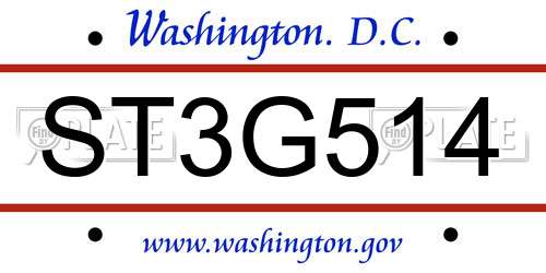 ST3G514 District Of Columbia License Plate
