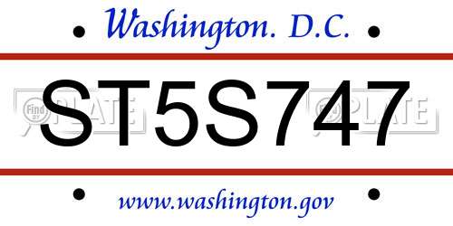 ST5S747 District Of Columbia License Plate