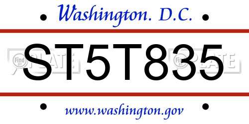 ST5T835 District Of Columbia License Plate