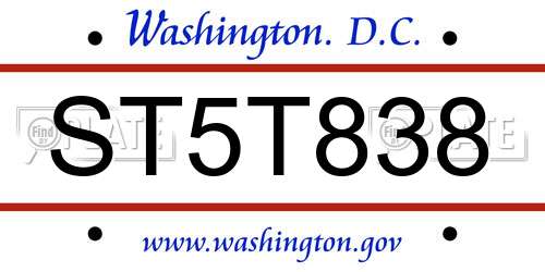 ST5T838 District Of Columbia License Plate