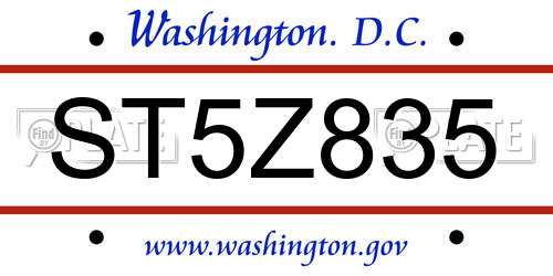 ST5Z835 District Of Columbia License Plate