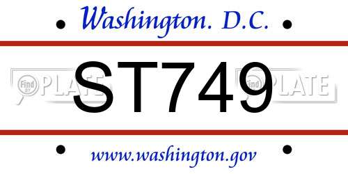 ST749 District Of Columbia License Plate