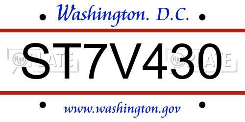ST7V430 District Of Columbia License Plate