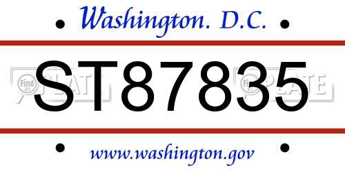 ST87835 District Of Columbia License Plate