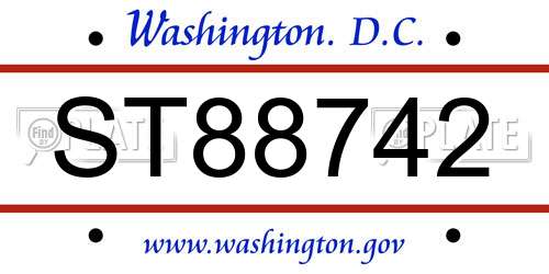 ST88742 District Of Columbia License Plate