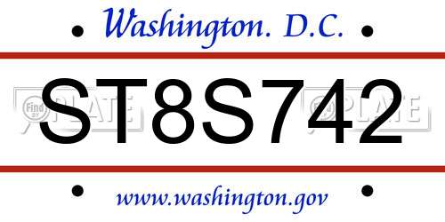 ST8S742 District Of Columbia License Plate