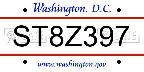 ST8Z397 District Of Columbia License Plate