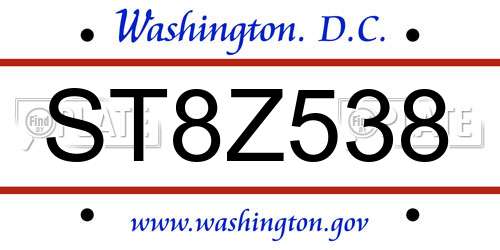 ST8Z538 District Of Columbia License Plate