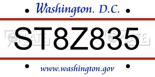 ST8Z835 District Of Columbia License Plate