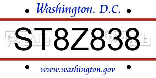 ST8Z838 District Of Columbia License Plate