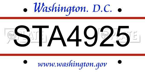 STA4925 District Of Columbia License Plate