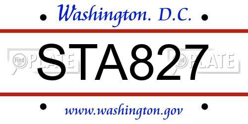 STA827 District Of Columbia License Plate