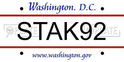 STAK92 District Of Columbia License Plate