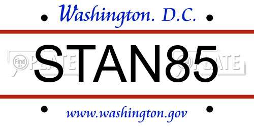 STAN85 District Of Columbia License Plate