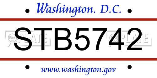STB5742 District Of Columbia License Plate
