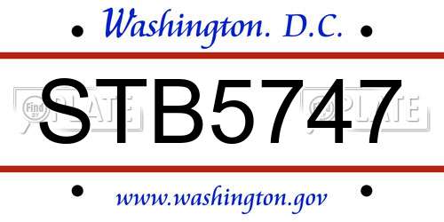 STB5747 District Of Columbia License Plate