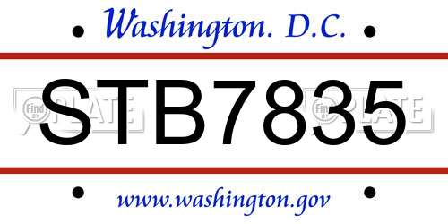 STB7835 District Of Columbia License Plate