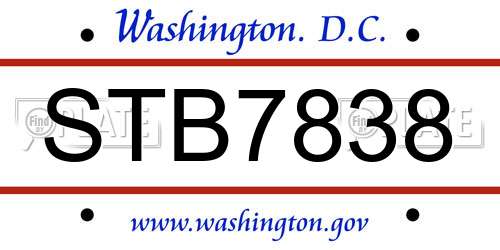 STB7838 District Of Columbia License Plate