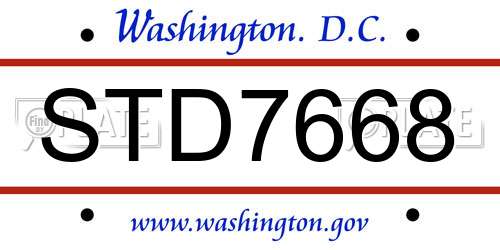 STD7668 District Of Columbia License Plate