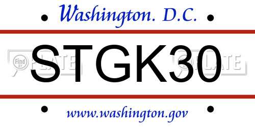 STGK30 District Of Columbia License Plate