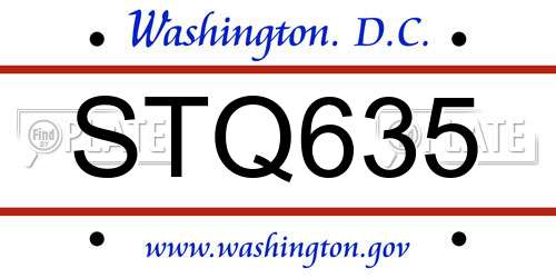 STQ635 District Of Columbia License Plate