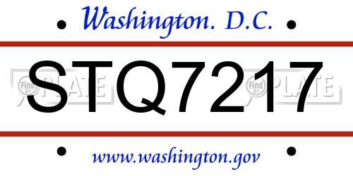 STQ7217 District Of Columbia License Plate