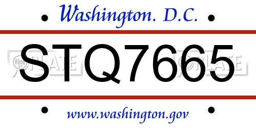 STQ7665 District Of Columbia License Plate