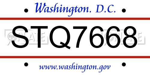 STQ7668 District Of Columbia License Plate