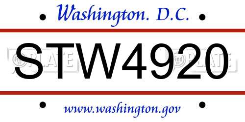 STW4920 District Of Columbia License Plate