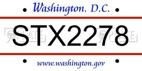 STX2278 District Of Columbia License Plate