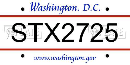 STX2725 District Of Columbia License Plate