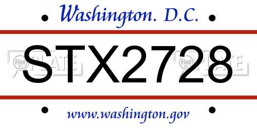 STX2728 District Of Columbia License Plate