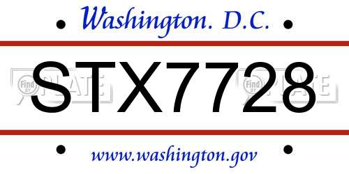 STX7728 District Of Columbia License Plate