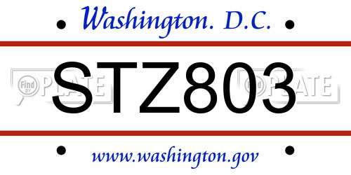 STZ803 District Of Columbia License Plate
