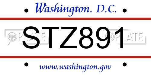 STZ891 District Of Columbia License Plate