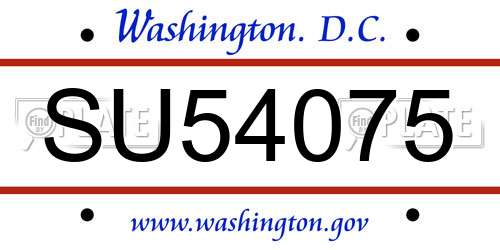 SU54075 District Of Columbia License Plate