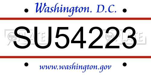 SU54223 District Of Columbia License Plate