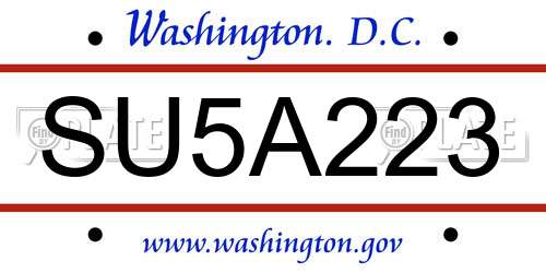 SU5A223 District Of Columbia License Plate