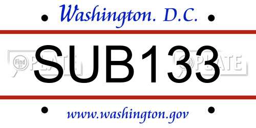 SUB133 District Of Columbia License Plate