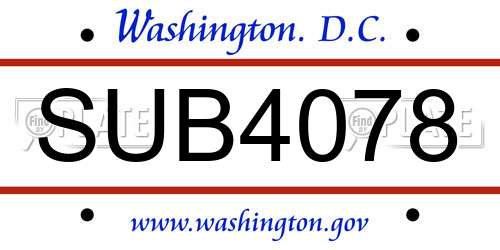 SUB4078 District Of Columbia License Plate