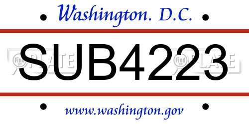 SUB4223 District Of Columbia License Plate
