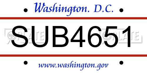 SUB4651 District Of Columbia License Plate