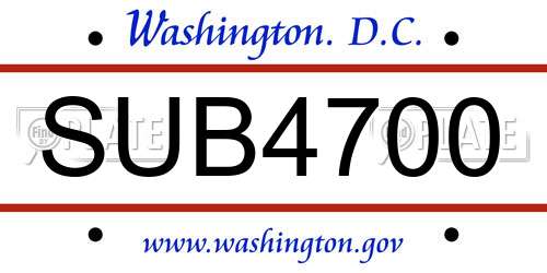 SUB4700 District Of Columbia License Plate